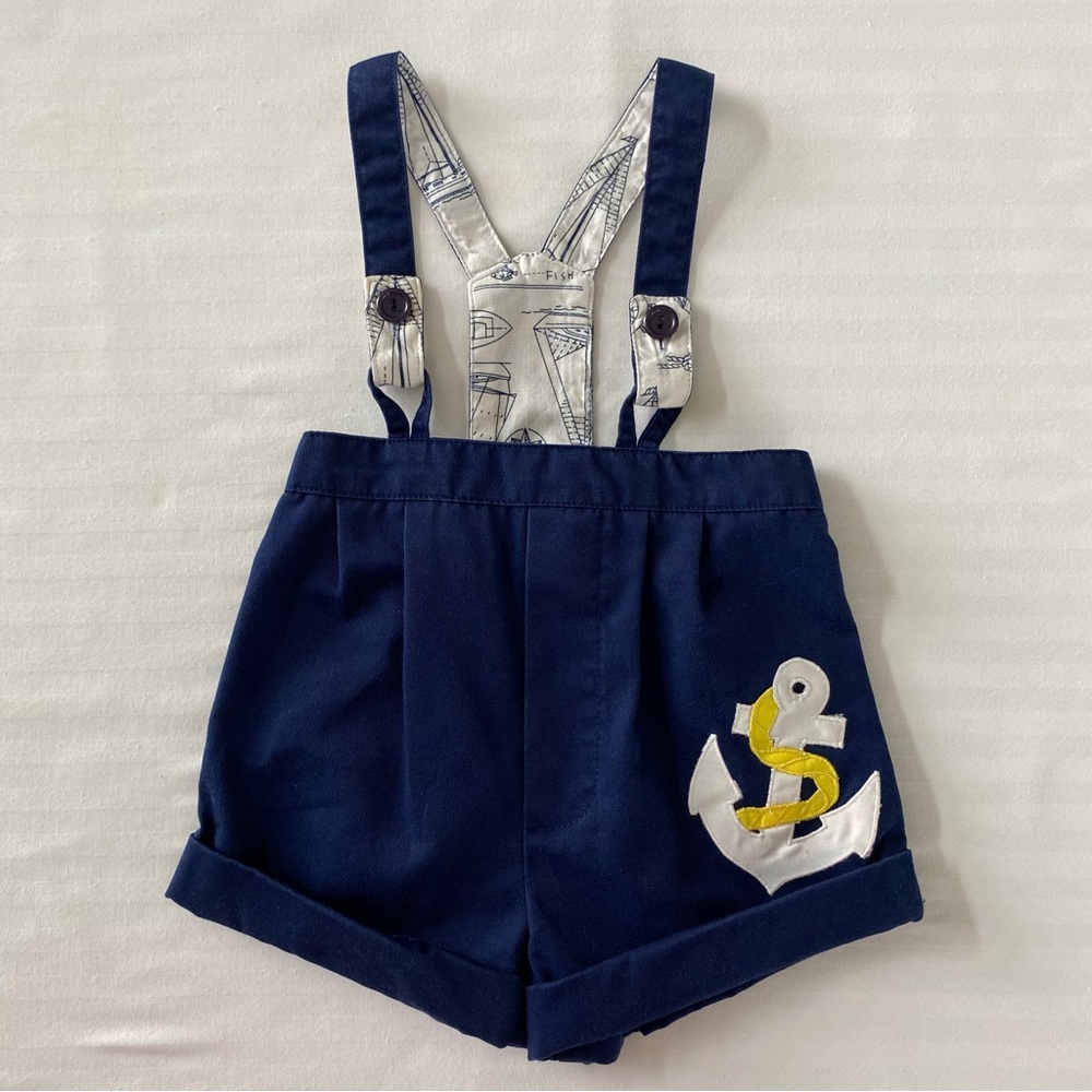 Vintage Nautical Blue Bib Overalls Shorts Size 3 6 Months Shortalls Boys Sailor